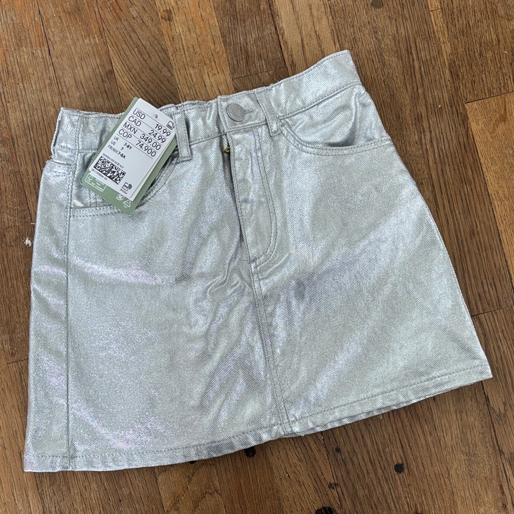 H&M Silver Shimmer Mini Skirt with Front Zip